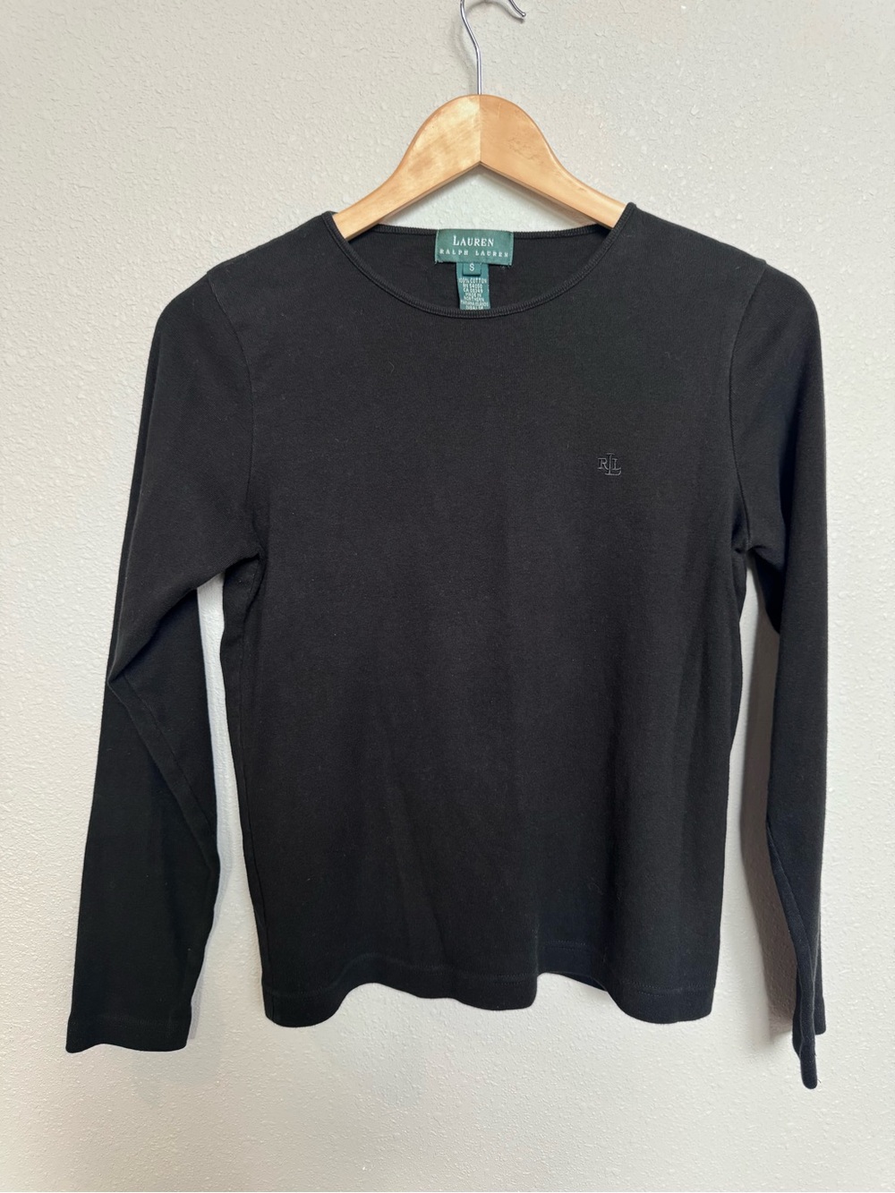 Lauren Ralph Lauren Black Long-Sleeve Crewneck Knit Shirt Small